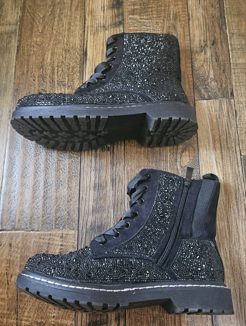 Torrid Women’s Sparkley  Black Lace-Up Combat Boots with Side Zip